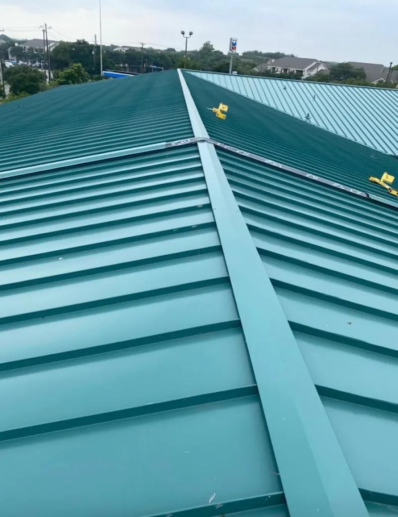 Green commercial metal roof ridge and valley for Metal Roof Repair in Brooklyn